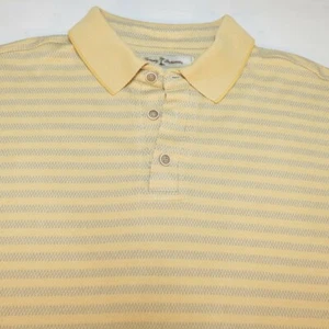 TOMMY BAHAMA HAWAIIAN ALOHA STRIPED SILK BLEND POLO SHIRT Mens L Yellow - Picture 1 of 3