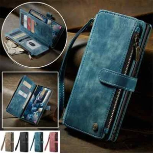 Leather Wallet Case for Samsung S25 Ultra S24 FE S23 Plus S22 S21 Card Bag Cover - Picture 1 of 28