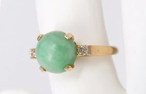 Vintage 14K Yellow Gold, Jade & Diamond Ring Size 6 - Picture 1 of 10