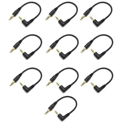 10 Pack - Short 3.5mm Male to Male Aux TRS 90 Degree Angle Stereo Cable - Image 1 of 2