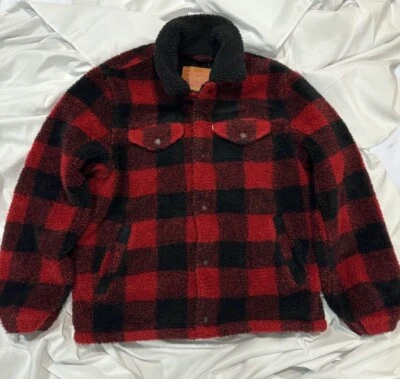 LEVIS SHERPA TRUCKER JACKET CRIMSON BUFFALO RED BLACK PLAID 526380000 - Image 1 of 2