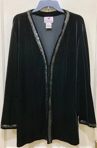 Quacker Factory Womens Open Front Cardigan 3X Black Velour Sequin Whimsigoth - Picture 1 of 7