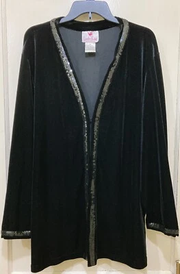 Quacker Factory Womens Open Front Cardigan 3X Black Velour Sequin Whimsigoth - Image 1 of 4