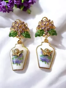 New Porcelain Vase Drop Earrings – Violets. C90 - Picture 1 of 8