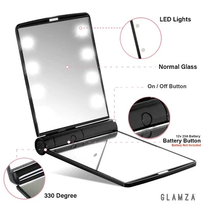 LED Light Foldable Illuminated Make Up Cosmetic Flip Beauty Vanity Mirror Travel - Image 1 of 4