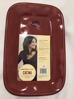 Stoneware Cucina Dinnerware Rectangular Platter Cranberry Red  8in x12 in Rustic - Image 1 of 4