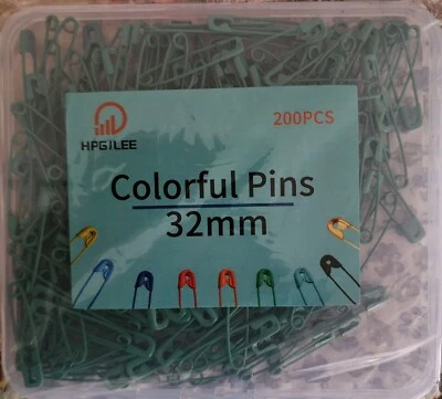 Pasadores de seguridad verdes para coser o hacer manualidades 32 mm 200 piezas con estuche Foto 1 de 3