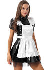 Women Maid Cosplay Costume Outfits Puff Sleeve Ruffled Flared Dress With Apron