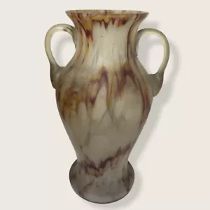 Vintage Art Glass Pottery Vase Urn Brown White Mottled 10.75 inches - Picture 1 of 11