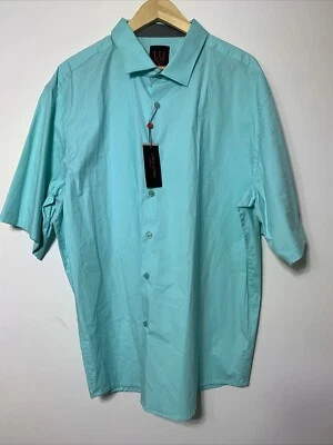 Linea Uomo Mens Button Up Short Sleeve Shirt Aqua Size 4X New Stretch - Image 1 of 3