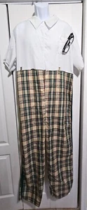 Mens Nerd Costume Halloween Plaid Pants Shirt Jumpsuit Glasses Geek Adult - Picture 1 of 3