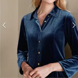 Soft Surroundings Enchanted Velvet Shirt Navy Blue L - Picture 1 of 7