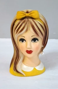 Vintage Lady Head Vase - Napcoware C8493 Blonde Teenager With Yellow Shirt - Picture 1 of 4