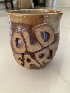 Vintage Handmade Old Fart Coffee Mug Art Pottery Brown Foam Raised Letters - Picture 1 of 7