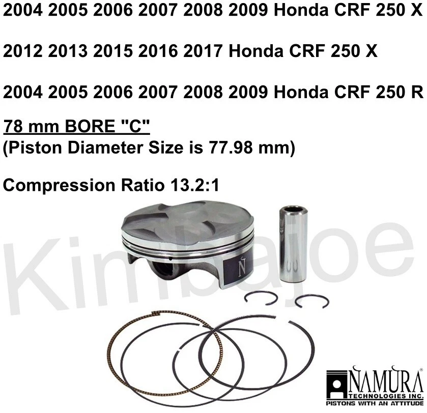 Kit de pistão forjado Namura Honda CRF 250 R CRF 250 X listado 78 mm FURO "C" - Imagem 1 de 1