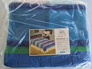 Golden Dawn Penneys Blanket Rayon Nylon 72 x 90 Twin Double Plaid NEW Vintage - Picture 1 of 4