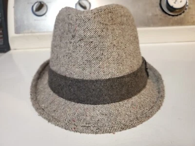 Sombrero pequeño mediano US Polo Assn gris tweed negro con ribete de grosgrain Fedora Trilby  Foto 1 de 4