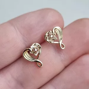 Hallmarked 9ct Clogau Yellow Rose Gold Diamond Daffodil Heart Stud Earrings 1.5g - Picture 1 of 17