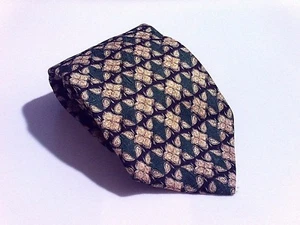 Cravatta Bill Blass da uomo verde seta beige nero floreale stampa paisley - Foto 1 di 4