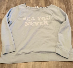 Victoria’s Secret ROSA Talla Grande Sea You Never Azul Cuello Redondo Sudadera - Imagen 1 de 3