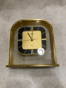 Vintage BULOVA B-1758 Metal Gold Tone Quartz Desktop Clock Japan 1980s READ - Picture 1 of 4