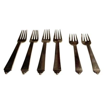 Juego de 6 Horquillas Vintage Georg Jensen Plata de Ley Patrón Pirámide Set 1945 Foto 1 de 4