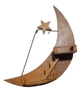 Vtg MCM Wood Crescent Moon Stairway W/Star Wall Knick Knack Shelf 18.5” Handmade - Picture 1 of 6