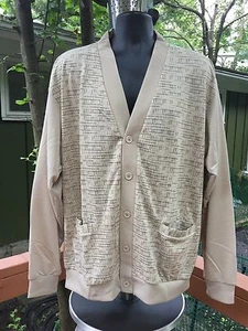 NWOT VINTAGE HABAND XL V NECK LONG SLEEVE SWEATER BEIGE PLAID POLYESTER BEAUTFUL - Picture 1 of 2
