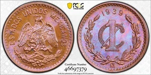 MEXICO ESTADOS UNIDOS 1939 1 CENTAVO COIN PCGS CERTIFIED UNCIRCULATED MS66-RB - Picture 1 of 6