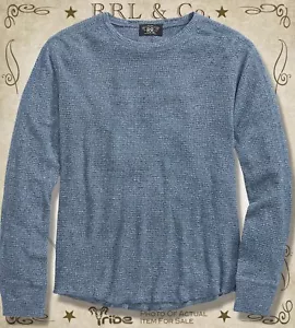 Camiseta RRL Ralph Lauren Para Hombre Azul Brezo Siro-Hilado Waffle Térmica Cuello Redondo - Imagen 1 de 3