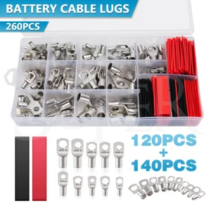 260PCS Cable Lug Ring Battery Copper Tube Connector Crimp Ring Terminal Crimper - Picture 1 of 12