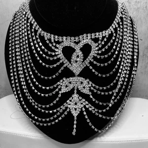 NEU STRASS Glasur BLING Herz Tropfen 12" Hochzeit/Abschlussball formelle HALSKETTE 💎Schönheit - Bild 1 von 5