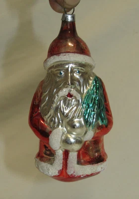 West German Antique Red Glass Santa Vintage Christmas Ornament  St Nick 1950's - Image 1 of 4