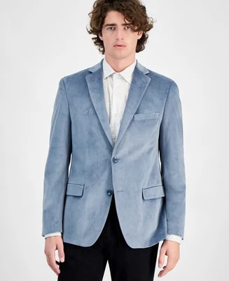 Alfani Mens Slim fit Velvet Sport Coat Blazer 38 S Light Blue Solid - Image 1 of 4