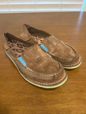Ariat Cruiser Loafer Shoes Womens Sz 6B Brown Suede Slip-On Moc Toe Cheetah - Image 1 of 4