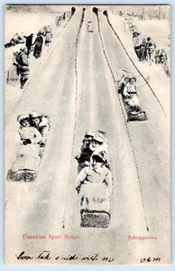 1906 CANADIAN SPORT SERIES TOBOGGANING GLITTER MICA ANTIQUE POSTCARD - Picture 1 of 2