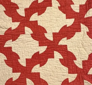 Vintage Cutter Quilt Stück Drunkards Path 17” x 18” rot und beige #2 - Bild 1 von 13