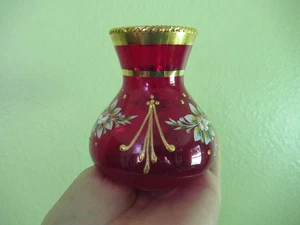 Antike rote 24% Bleikristall handbemalte Vase aus Tschechien mit orig Etikett - Bild 1 von 6