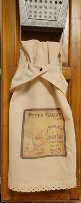 New Farmhouse Primitive EASTER  Decorative Flour Sack TOWEL With Metal Snap LACE - Image 1 of 4