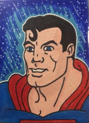 Superman Hand Made Sketch Card Signed By Artist.  Artwork. One-of-a-kind - Image 1 of 3