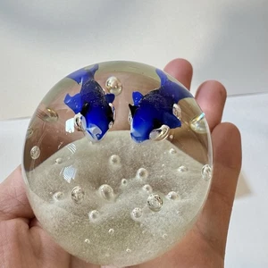 Dynasty Gallery Art Glass Dolphins Paperweight Controlled Bubbles 2.25”x6.5” - Picture 1 of 16
