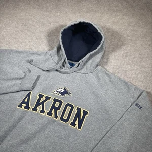Akron Zips Hoodie Sweatshirt Mens XXL Grey Embroidered Spellout Logo OVB - Picture 1 of 7