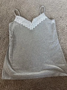 Ann Taylor LOFT Women Gray Tank Top Shirt CamiLace Embroidered Size Medium - Picture 1 of 7