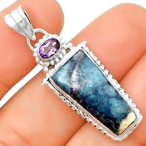 Blauer Scheelit - Türkei & Amethyst 925 Sterling Silber Anhänger Schmuck P-1452 - Bild 1 von 5