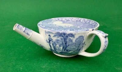 Antique Staffordshire Pottery Blue & White Invalid Feeder Cup - Image 1 of 4