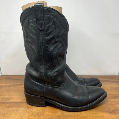 Double H Men’s Size 10.5 EE Western Work Black Leather Cowboy Boots - Image 1 of 4