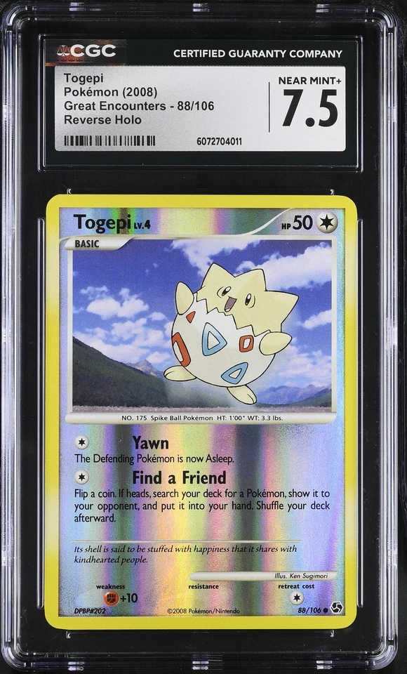 CGC 7.5 Togepi 88/106 Reverse Holo Great Encounters Pokémon Card - Image 1 of 2