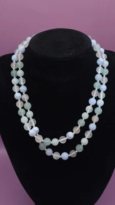 Pretty Multicolor Quartz Necklace Indiv Knotted Rose Pink Green Blue White 32" - Image 1 of 4