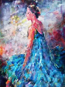 SCHÖNES SERA KNIGHT S.W.A ORIGINAL "Blue Dancer" Ballett Tanz GEMÄLDE - Bild 1 von 1