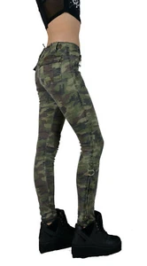TRIPP GREEN CAMOUFLAGE ROCKER SKINNY JEANS PUNK Oi BIKER MOTO PANTS ARMY IS9855P - Picture 1 of 4